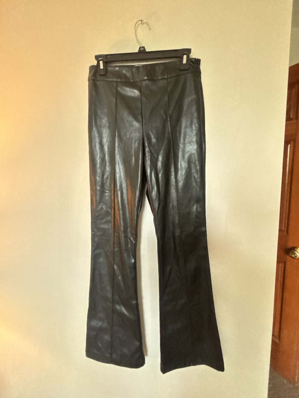 Princess Polly Black Faux Leather Bootcut Pants, Size 4 (AU/UK 8, EU 36)